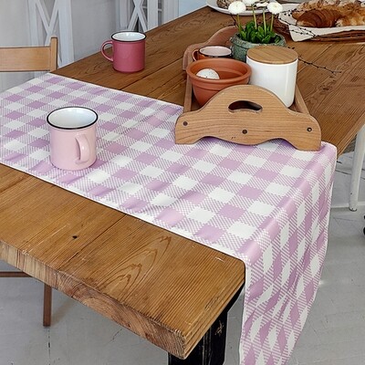 Доріжка на стіл (раннер) Біло-рожеві квадрати