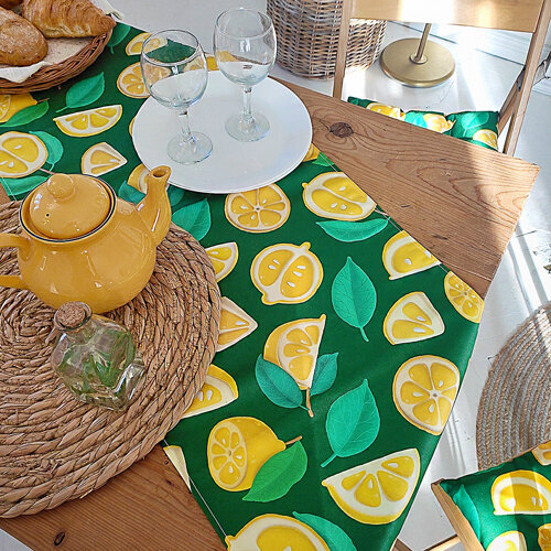 Доріжка на стіл (раннер) Лимони на зеленому фоні