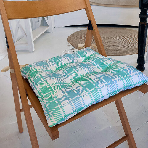 Подушка на стул с завязками Бело-бирюзовые квадраты