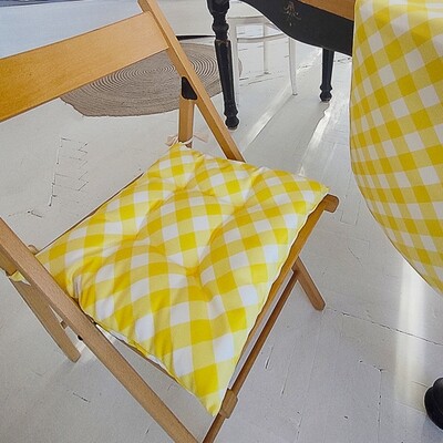 Подушка на стілець із зав'язками Біло-жовті смуги