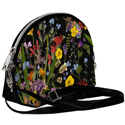 Маленькая женская сумочка Coquette Цветы на черном фоне