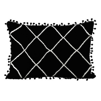 Подушка декоративна (мішковина) з помпонами Чорні ромби