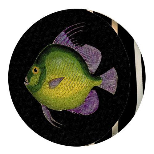 Подушка круглая Зеленая рыбка с фиолетовыми плавниками
