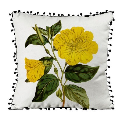 Подушка декоративна з помпонами (мішковина) Жовта квітка
