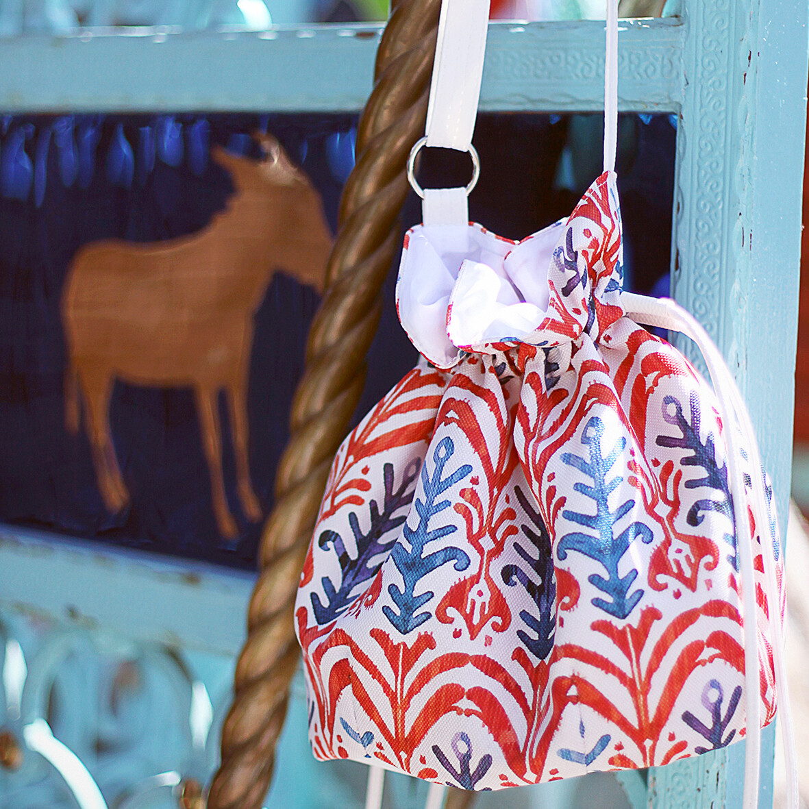 Женская сумка мешок Torba Красно-синий орнамент