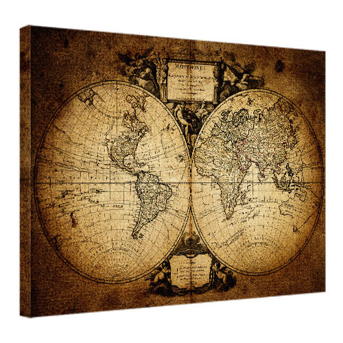 Картина на ткани, 45х65 см Старинная карта мира 1752