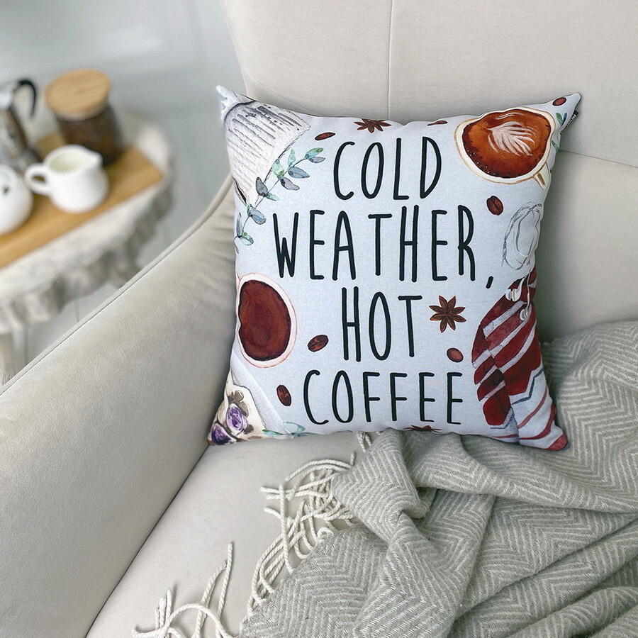 Подушка с принтом 30х30 см Cold wather hot coffee