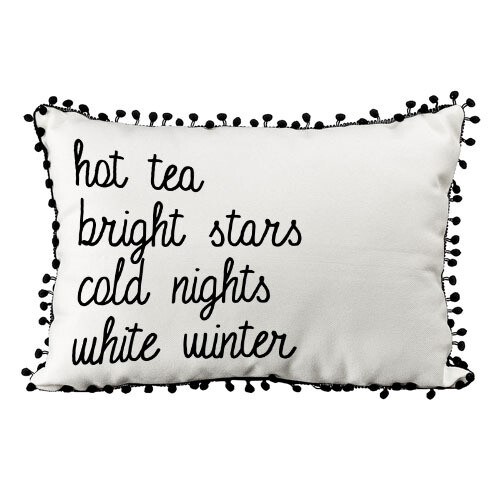 Подушка декоративная (мешковина) с помпонами Hot tea bright stars cold nights white winter