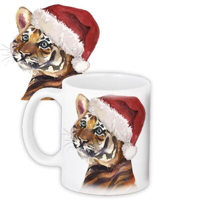 Чашка з принтом Тигр у новорічній шапці