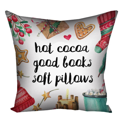 Подушка с принтом 30х30 см Hot cocoa good books soft pillows