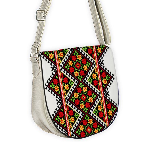 Молодёжная сумка Saddle Український квітковий орнамент на білому фоні