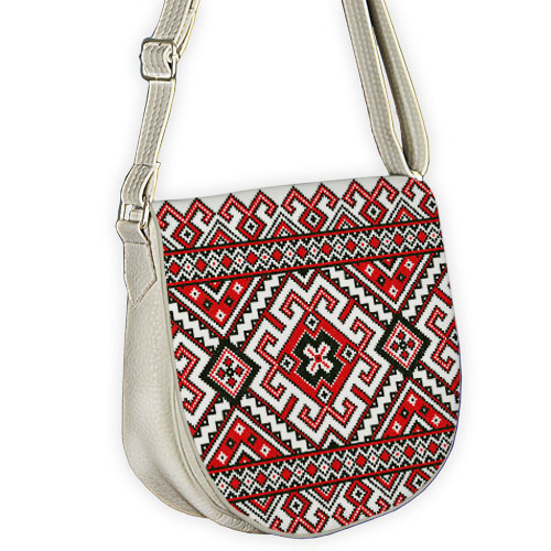 Молодёжная сумка Saddle белая Український червоно-білий орнамент