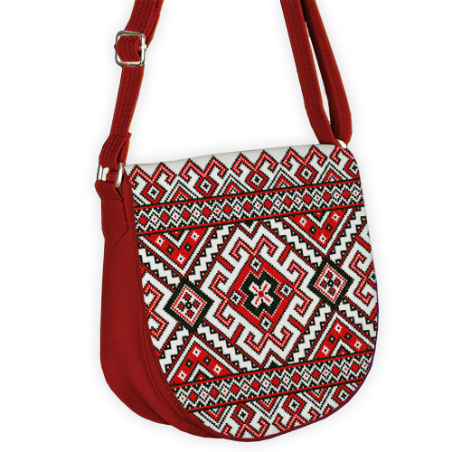 Молодёжная сумка Saddle красная Український червоно-білий орнамент