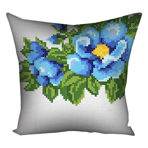 Подушка з принтом 40х40 см Блакитні квіти на білому фоні