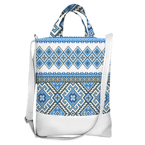 Городская сумка City Украинский голубым орнамент с белым кожзамом