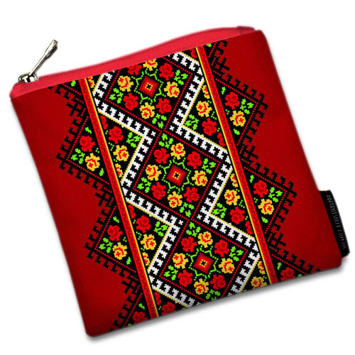 Косметичка квадратная Basic Украинский орнамент красный