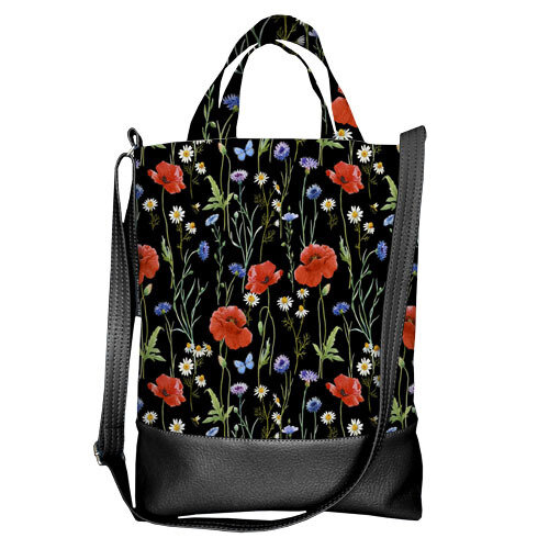Городская сумка City Полевые цветы на черном фоне