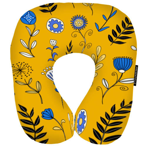 Дорожная подушка Украинский цветочный мотив на желтом фоне