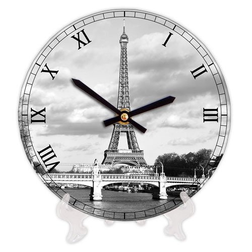 Часы настенные круглые, 18 см Эйфелевая башня черно-белая