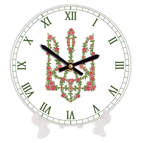 Часы настенные круглые, 18 см Цветочный Герб Украины