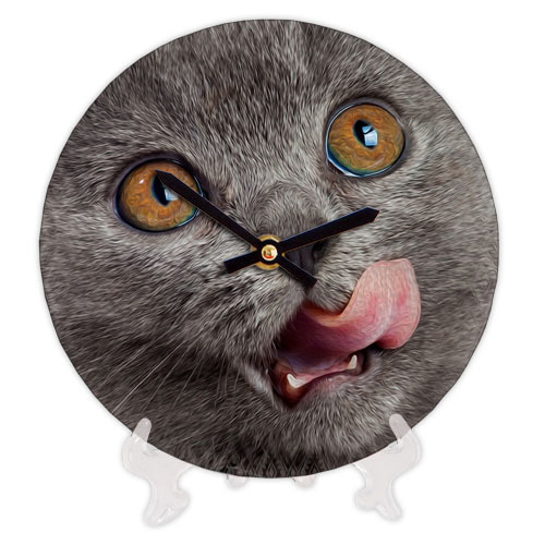 Часы настенные круглые, 18 см Облизывающийся кот