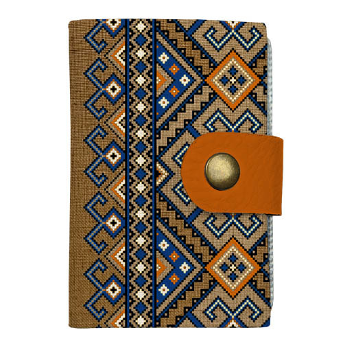 Кредитница на кнопке Український синьо-коричневий орнамент