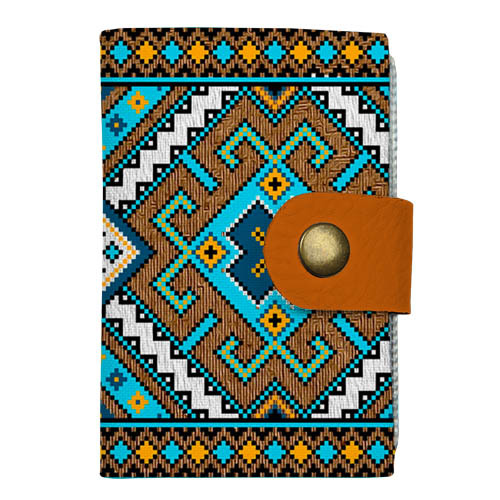 Кредитниця на кнопці Український коричнево-бірюзовий орнамент