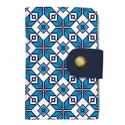Кредитница на кнопке Український синьо-білий орнамент