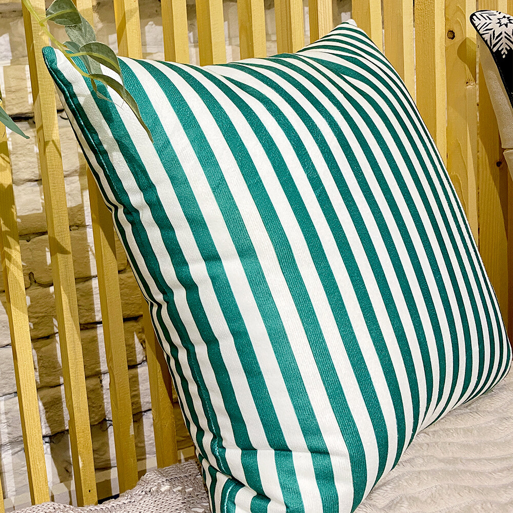 Подушка для дивана 45х45 см Бело-зеленые полоски
