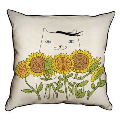 Подушка декоративна 45х45 см (мішковина) Кіт з соняшниками