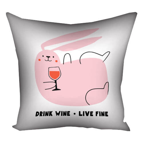 Подушка с принтом 30х30 см Drink wine. Live fine