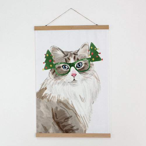 Тканевый постер Новогодняя кошка