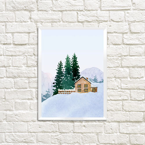 Постер в рамке A4 Зима в горах
