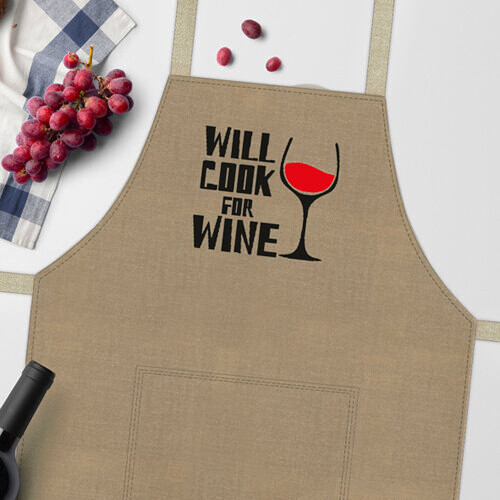 Фартук с надписью Will cook for wine