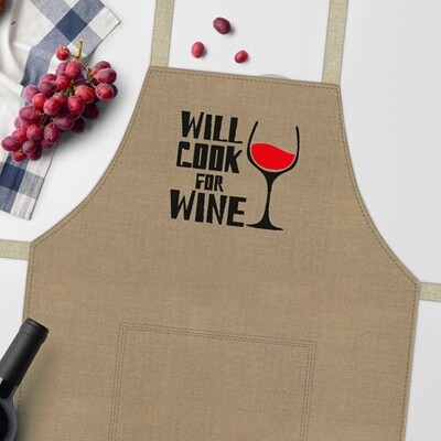 Фартух з написом Will cook for wine