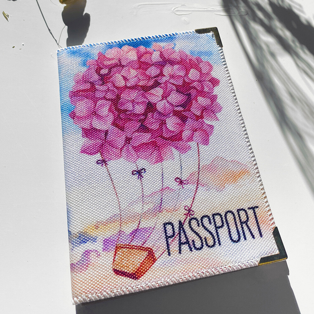 Обложка на паспорт Гортензия - воздушный шар