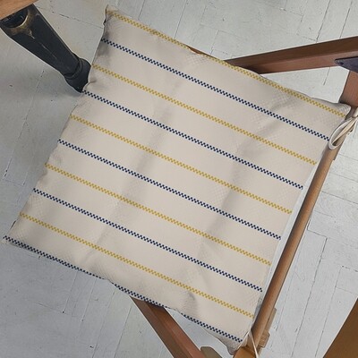 Подушка на стул с завязками Синий и желтый зигзаг