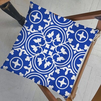 Подушка на стілець із зав'язками Орнамент на синьому тлі