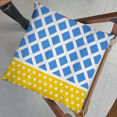 Подушка на стул с завязками Желто-голубой рисунок