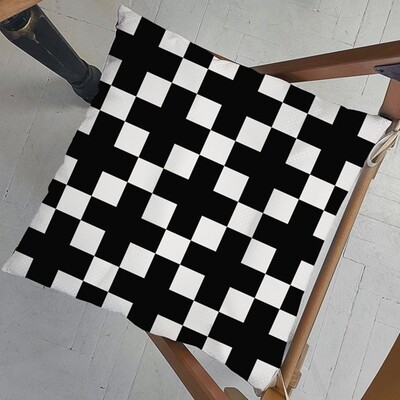 Подушка на стілець із зав'язками Чорно-біла мозаїка