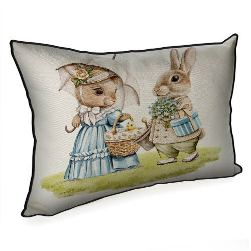 Подушка для интерьера (мешковина) 45х32 см Кролики и пикник