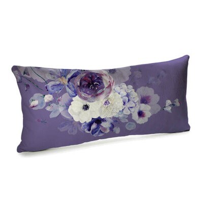 Подушка для дивана (бархат) 50х24 см Цветы на сиреневом фоне