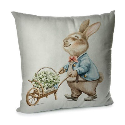 Подушка для дивана 45х45 см Пасхальний кролик с тележкой