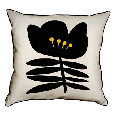 Подушка для интерьера (мешковина) 45х45 см Цветок черного цвета