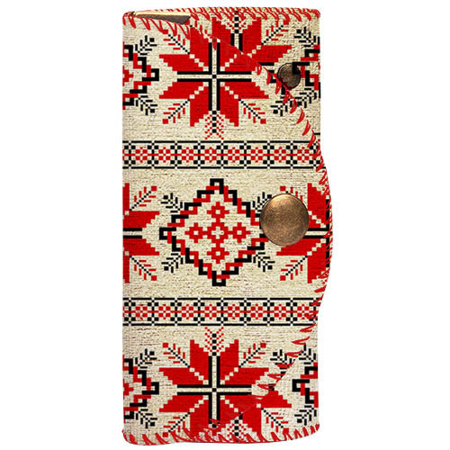 Ключница для сумки (текстиль) Український орнамент червона зірочка