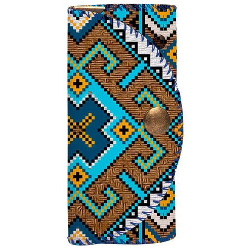 Ключница для сумки (текстиль) Український коричнево-блакитний орнамент