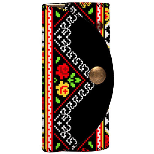 Ключница для сумки (текстиль) Український квітковий орнамент чорний
