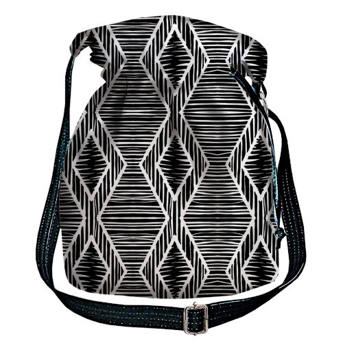 Женская сумка мешок Torba Ромбический черно-белый орнамент