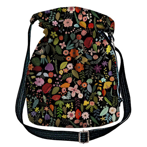 Женская сумка мешок Torba Маленькие цветочки на черном фоне
