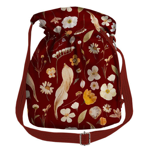 Женская сумка мешок Torba Цветы на бордовом фоне